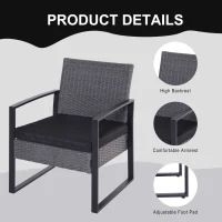 Outsunny 2 Seater Rattan Patio Set W/ Cushions-Grey/Black(m-6)