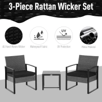 Outsunny 2 Seater Rattan Patio Set W/ Cushions-Grey/Black(m-4)