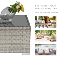 Outsunny Square PE Wicker Rattan Table, with Glass Top - Light Grey(m-7)