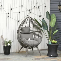 Outsunny Teardop PE Wicker Rattan Chair w/ Thick Cushions 4 Legs Outdoor Seat Egg Garden(m-2)