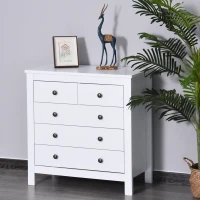 HOMCOM Modern Chest of Drawers, 5 Drawer Storage Cabinet with Metal Handles and Runners for Bedroom, White(m-2)