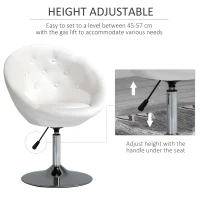 HOMCOM Modern Leisure Chair Round Tufted Accent Chair Vanity Stool Height Adjustable Counter Chair with Swivel Seat for Pub, Living Room, White(m-6)