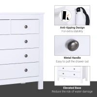 HOMCOM Modern Chest of Drawers, 5 Drawer Storage Cabinet with Metal Handles and Runners for Bedroom, White(m-4)