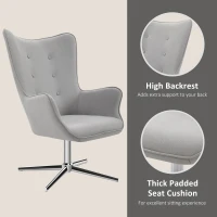 HOMCOM Retro Upholstered Swivel Accent Chair Executive Tufted w/ Metal Base Padding High Back Arms Home Office Comfort Style Seating 74L x 71W x 106H - Grey(m-6)