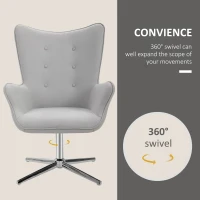 HOMCOM Retro Upholstered Swivel Accent Chair Executive Tufted w/ Metal Base Padding High Back Arms Home Office Comfort Style Seating 74L x 71W x 106H - Grey(m-5)