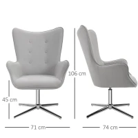 HOMCOM Retro Upholstered Swivel Accent Chair Executive Tufted w/ Metal Base Padding High Back Arms Home Office Comfort Style Seating 74L x 71W x 106H - Grey(m-3)
