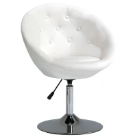 HOMCOM Modern Leisure Chair Round Tufted Accent Chair Vanity Stool Height Adjustable Counter Chair with Swivel Seat for Pub, Living Room, White(m-1)