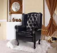 HOMCOM Antique High Back Chair PU Leather Seat Chesterfield Type Armchair Queen Anne Fireside Chair w/ Cushion (Black)(m-2)