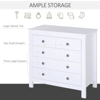 HOMCOM Modern Chest of Drawers, 5 Drawer Storage Cabinet with Metal Handles and Runners for Bedroom, White(m-5)