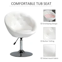HOMCOM Modern Leisure Chair Round Tufted Accent Chair Vanity Stool Height Adjustable Counter Chair with Swivel Seat for Pub, Living Room, White(m-5)