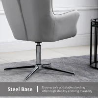 HOMCOM Retro Upholstered Swivel Accent Chair Executive Tufted w/ Metal Base Padding High Back Arms Home Office Comfort Style Seating 74L x 71W x 106H - Grey(m-7)