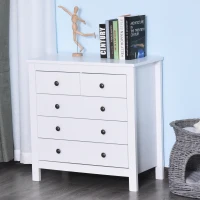 HOMCOM Modern Chest of Drawers, 5 Drawer Storage Cabinet with Metal Handles and Runners for Bedroom, White(m-10)