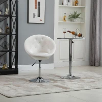 HOMCOM Modern Leisure Chair Round Tufted Accent Chair Vanity Stool Height Adjustable Counter Chair with Swivel Seat for Pub, Living Room, White(m-4)