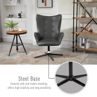 HOMCOM Retro Upholstered Swivel Accent Chair Executive Tufted w/ Metal Base Padding High Back Arms Home Office Comfort Style Seating 74L x 71W x 106H - Black(m-8)