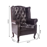 HOMCOM Antique High Back Chair PU Leather Seat Chesterfield Type Armchair Queen Anne Fireside Chair w/ Cushion (Brown)(m-3)