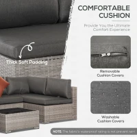 Outsunny Four-Piece Half-Square Rattan Sofa Set - Mixed Grey(m-5)