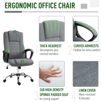 Vinsetto Office Chair, Computer Desk Chair, Linen Fabric Swivel Chair with Adjustable Height, Rolling Wheels for Home and Study, Grey(m-6)