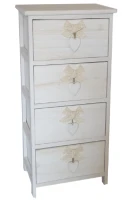 Bianco Cassettiera 4 Cassetti Con Cuore Colore White Washed In Legno Di Paulownia(m-1)
