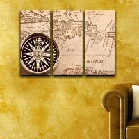 Homemania Quadro Mondo 3 Pannelli Canvas Art Bussola Multicolore W69xD2xH50 cm(m-1)