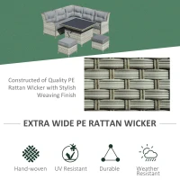 Outsunny 6 Pieces Patio PE Rattan Dining Sofa Set, Outdoor Wicker Sectional Conversation Aluminum Frame Furniture Set w/ Thick Padded Cushion & Liftable Coffee Table, Grey(m-4)