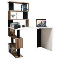 Scrivania Snap con Libreria Integrata Bianco Noce e Nero in Legno L120xP60xA148,2 cm(m-3)