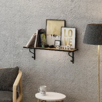 Mensola Sarange da Parete con Ripiano Porta Libri in Rovere e Metallo L80xP18xA17cm(m-1)