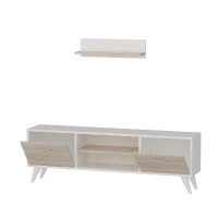Homemania Mobile TV Horus TV Stand W120xD30xH45 cm, Shelf W60xD16xH16 cm Bianco, Sonoma(m-9)