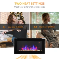 HOMCOM LED Wall Mounted Fireplace Curved Glass Electric Fire Place for Living Room, 1000W/2000W, 48H x 90.8W x 11.5Dcm, Black(m-4)