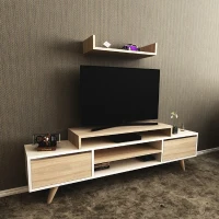 Homemania Mobile TV Melis TV Stand W160xD29,7xH48,4 cm, Shelf W60xD22xH9,8 cm Bianco, Sonoma(m-1)