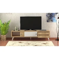 Mobile Porta TV Eduardo con Cassetti e Ripiani in Rovere Bianco L160xP40xA40 cm(m-2)