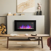 HOMCOM LED Wall Mounted Fireplace Curved Glass Electric Fire Place for Living Room, 1000W/2000W, 48H x 90.8W x 11.5Dcm, Black(m-2)