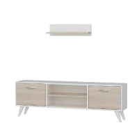 Homemania Mobile TV Horus TV Stand W120xD30xH45 cm, Shelf W60xD16xH16 cm Bianco, Sonoma(m-5)