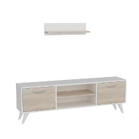 Homemania Mobile TV Horus TV Stand W120xD30xH45 cm, Shelf W60xD16xH16 cm Bianco, Sonoma(m-6)