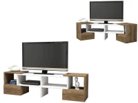 Homemania Mobile TV Fold W141,2xD29,7xH38,8 cm Bianco, Noce(m-3)