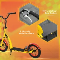 HOMCOM Kids Kick Scooter, Push Scooter, Adjustable Height, Front Rear Dual Brakes, 12-Inch Inflatable Rubber Wheels, for 5+ Years, Yellow(m-5)