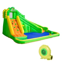 Outsunny 5 in 1 Kids Bouncy Castle Large Crocodile Style Inflatable House Slide Basket Water Pool Gun Climbing Wall with Blower Carrybag for Kids Age 3-8, 3.85 x 2.85 x 2.25m(m-11)