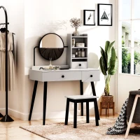 HOMCOM Dressing Table Set with Mirror and Stool, Vanity Makeup Table with 3 Drawers and Open Shelves for Bedroom, Living Room, Grey(m-12)