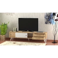 Mobile Porta TV Eduardo con Cassetti e Ripiani in Rovere Bianco L160xP40xA40 cm(m-4)