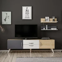 Homemania Mobile TV Only W160xD32xH45 cm con 2 Mensole W60xD16xH16 cm (2 pcs) Bianco, Rovere, Antracite(m-2)