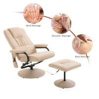 HOMCOM Faux Leather Massage Recliner Chair Easy Sofa Armchair Beauty Couch Bed with Foot Stool - Beige(m-6)