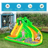Outsunny 5 in 1 Kids Bouncy Castle Large Crocodile Style Inflatable House Slide Basket Water Pool Gun Climbing Wall with Blower Carrybag for Kids Age 3-8, 3.85 x 2.85 x 2.25m(m-6)