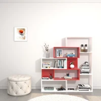 Homemania Libreria Era W140xD27xH150 cm Bianco, Rosso(m-1)