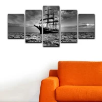 Homemania Quadro Bianco E  Nero 5 Pannelli W100xD2xH50 cm Bianco, Nero(m-1)