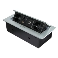 Emuca Multipresa da scrivania, 2 USB +1 HDMI + 2 prese EU, 265x120 mm, Acciaio e alluminio, Color alluminio(m-1)