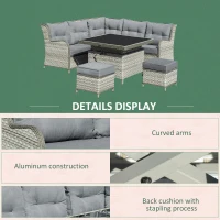 Outsunny 6 Pieces Patio PE Rattan Dining Sofa Set, Outdoor Wicker Sectional Conversation Aluminum Frame Furniture Set w/ Thick Padded Cushion & Liftable Coffee Table, Grey(m-6)