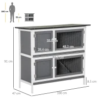 PawHut Double Decker Rabbit Hutch 2 Tier Guinea Pig House Pet Cage Outdoor with Sliding-out Tray Asphalt Roof Ramp, 100x47x91cm, Grey(m-3)