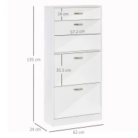 HOMCOM High Gloss Shoe Storage Cabinet with 3 Flip Drawers, Hallway Cabinet with Top Drawer and Adjustable Shelves, Shoe Cupboard for 18 Pairs, White(m-3)