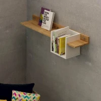 Mensola Basil Metal Ripiano Porta Libri in Rovere Bianco L120xP25xA25cm(m-3)