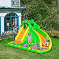 Outsunny 5 in 1 Kids Bouncy Castle Large Crocodile Style Inflatable House Slide Basket Water Pool Gun Climbing Wall with Blower Carrybag for Kids Age 3-8, 3.85 x 2.85 x 2.25m(m-2)