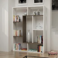 Homemania Libreria Liam W100xD22xH136 cm Bianco, Noce(m-6)